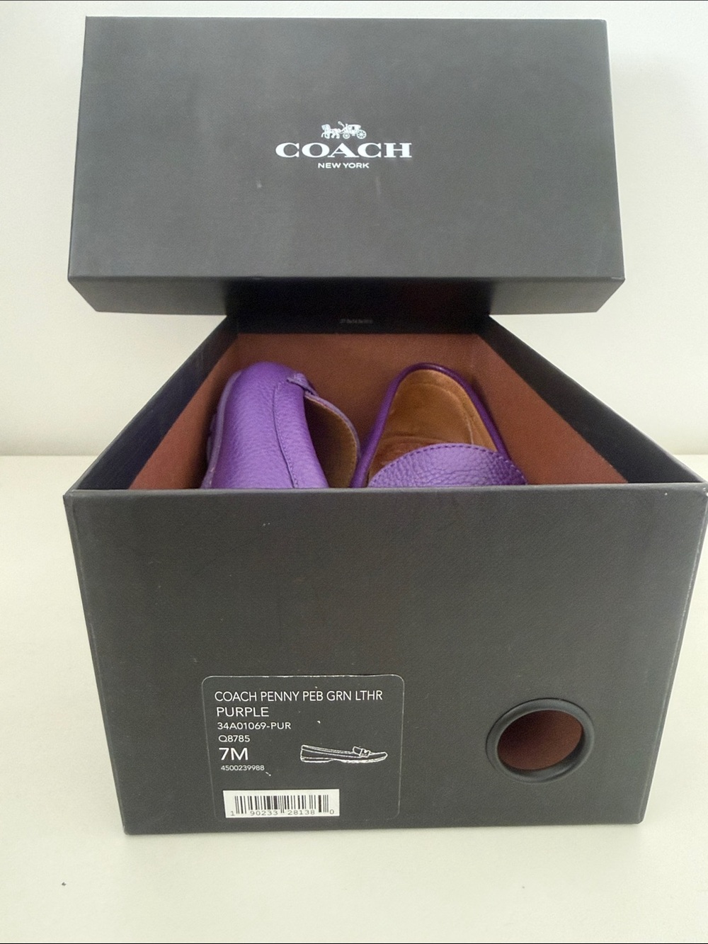 Coach Purple Pebbled Leather Penny Loafers
